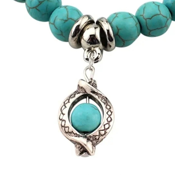 Turquoise Charm and Beaded Stretch Bracelet - Picture 3 of 3